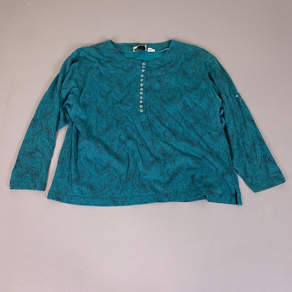 VTG Stefano International Henley Top Womens Plus 18/20W Teal Paisley Long *Flaw*